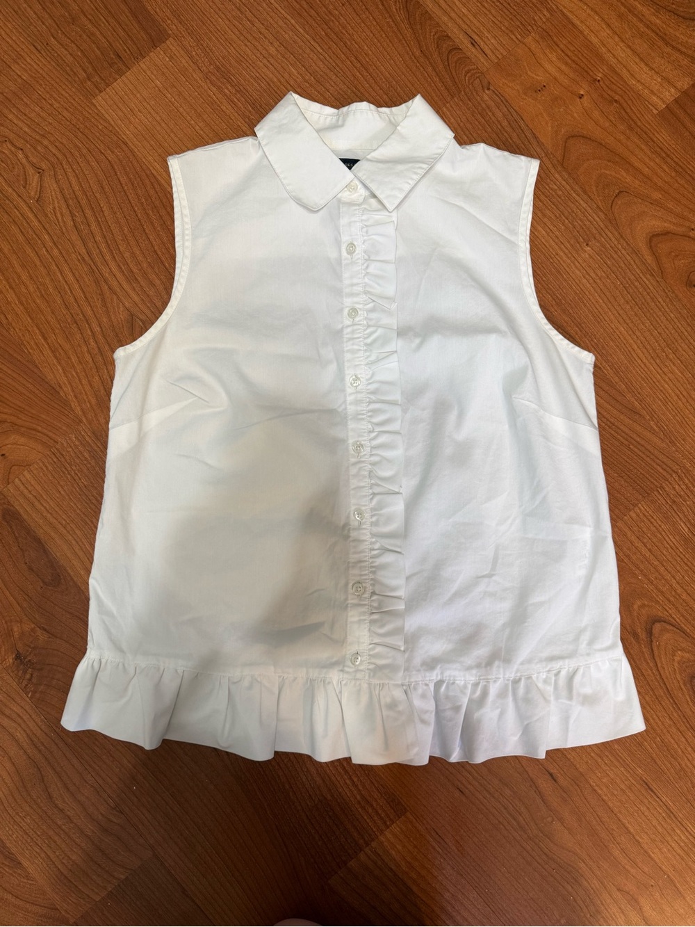 Brooks Brothers Sleeveless Ruffle Button-Front White Blouse